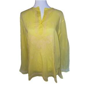 Anthropologie Antik Batik Embroidered Butterfly Cotton Artsy Boho Hippie Top M
